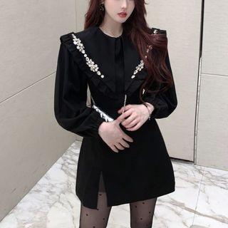 Rhinestone Peter Pan-collar Mini Dress