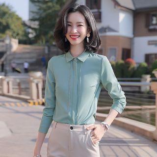 Chiffon Shirt / Dress Pants / Ruffle Hem Straight-fit Skirt