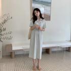 Drawstring-waist Slit-side Pastel Shirtdress