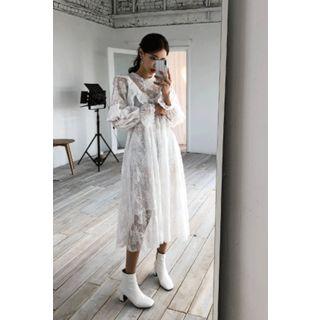 Frilled-detail Laced Midi Dress