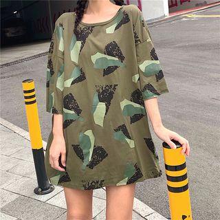 Cutout Back Camo Print T-shirt