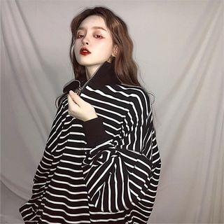 Mock-neck Striped Half-zip Top