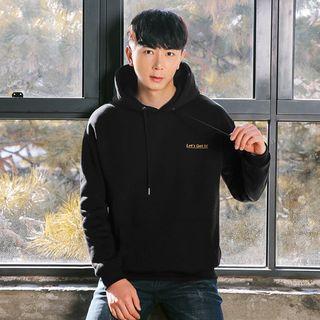 Lettering-embroidered Brushed-fleece Lined Hoodie