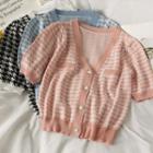 Houndstooth Button-up Crop Knit Top In 5 Colors