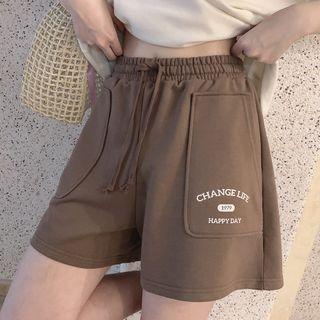 Elastic Waist Lettering Print Wide Leg Shorts