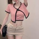 Set: Two Tone Cardigan + Camisole Top Pink - One Size