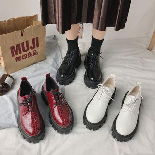 Croc Grain Lace-up Platform Shoes