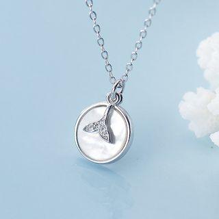 925 Sterling Silver Rhinestone Whale Tail Shell Disc Pendant Necklace 1 Pair - Necklace & Pendant - One Size