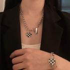 Heart Checker Pendant Stainless Steel Bracelet / Necklace