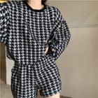 Set: Long-sleeve Houndstooth Top + Shorts