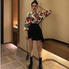 3/4-sleeve Floral Shirt / Mini Skirt