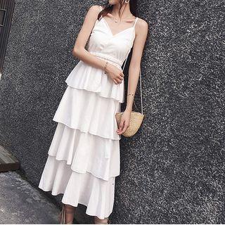 V-neck Layered Sleeveless Midi Dress