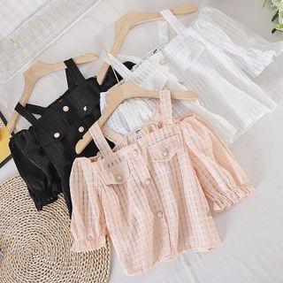 Off-shoulder Cutout Plaid Suspender Top