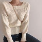 Square-neck Cable Knitted Crop Sweater