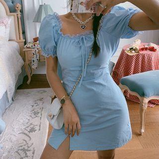 Short-sleeve Lace Ruffle Mini A-line Dress