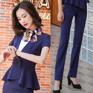 Set Of 2 : Short-sleeve Plain Blazer + Pants