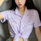 Short Sleeve Distressed Tie-front Shirt