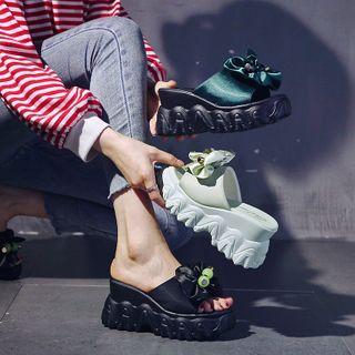 Ribbon Platform Wedge-heel Slide Sandals