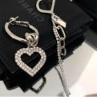 Asymmetrical Rhinestone Heart Drop Earring 1 Pair - 925 Silver Needle - Silver - One Size