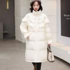 Flower Detail Ruffle Midi Padded Jacket