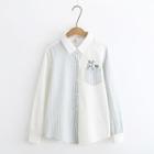 Rabbit Embroidered Striped Panel Shirt