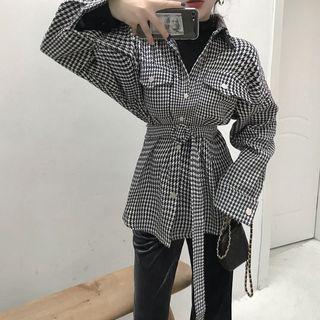 Houndstooth Button Jacket As Shown In Figure - One Size