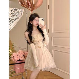 Spaghetti Strap Mesh Mini A-line Dress / Cardigan