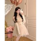 Spaghetti Strap Mesh Mini A-line Dress / Cardigan