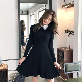 Round-neck Rib-knit A-line Dress