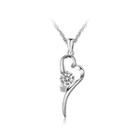 Fashion 925 Sterling Silver Heart-shaped Pendant With White Cubic Zircon And Necklace