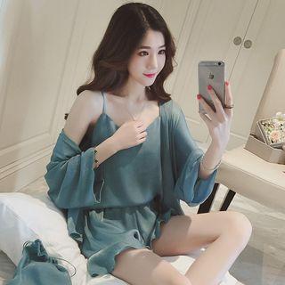 Loungewear Set: Chiffon Robe + Camisole + Shorts