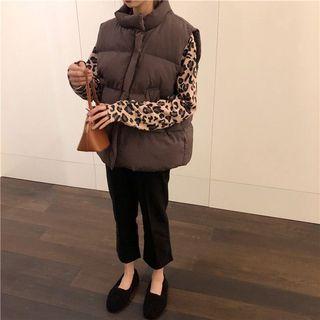 Cropped Dress Pants / Padded Vest / Long-sleeve Animal Print Top