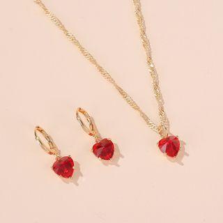 Set: Faux Crystal Heart Dangle Earring + Pendant Necklace