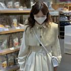 Set: Midi A-line Shirtdress + Button-up Knit Shawl