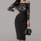 Long-sleeve Off-shoulder Lace Sheath Dress