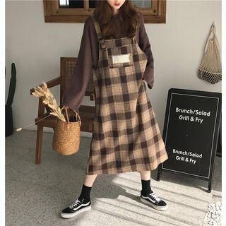 Collared Sweater/ Plaid Midi Jumper Dress