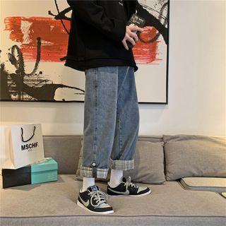 Plaid Lining Straight Leg Jeans