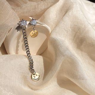 Non-matching Rhinestone Alloy Smiley Dangle Earring Silver & Gold - One Size