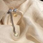 Non-matching Rhinestone Alloy Smiley Dangle Earring Silver & Gold - One Size