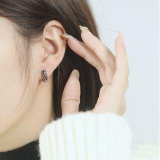 Stainless Steel Hoop Earring 1 Pair - 733 - Dark Silver - One Size