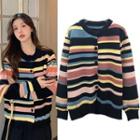 Color Block Striped Cardigan Black & Yellow & Blue & Pink - One Size