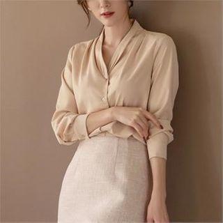 Collarless Shirred Blouse