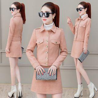 Set: Pocketed Button Jacket + Mini A-line Skirt