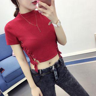 Short-sleeve Lace Up Crop Top