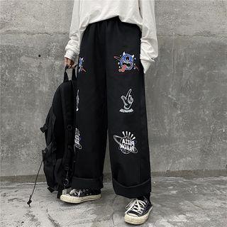 Cartoon Print Straight Leg Pants