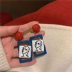 Graphic Print Drop Earring 1 Pair - Silver Needle - Navy Blue - One Size