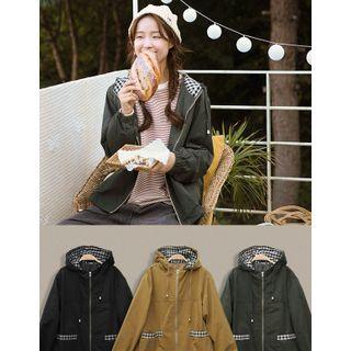 Hooded Gingham-trim Jacket