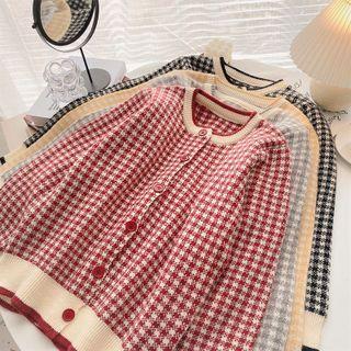 Long-sleeve Round Neck Plaid Cardigan