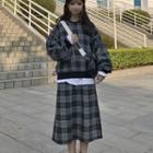 Set: Plaid Pullover + A-line Midi Skirt