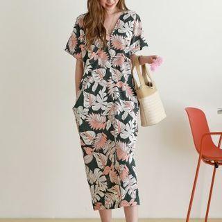 V-neck Foliage Midi Dress